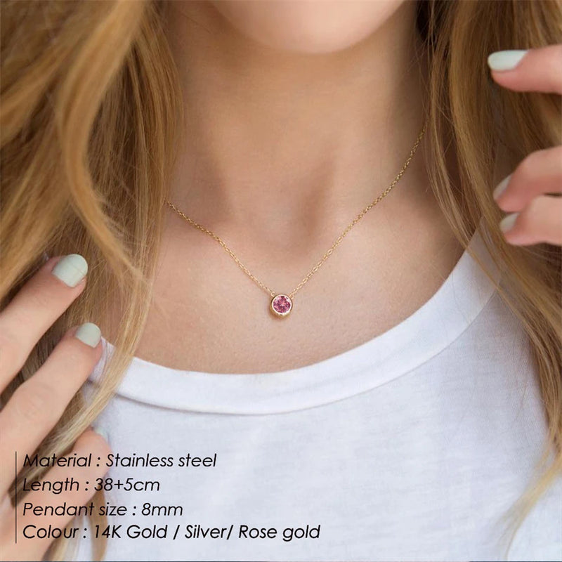 Eye Shape Birthstone Pendant Necklace Crystal Chain Choker Birthday Gift