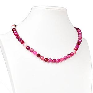8mm Pink Agate Charm Necklace 18in for Girls H176
