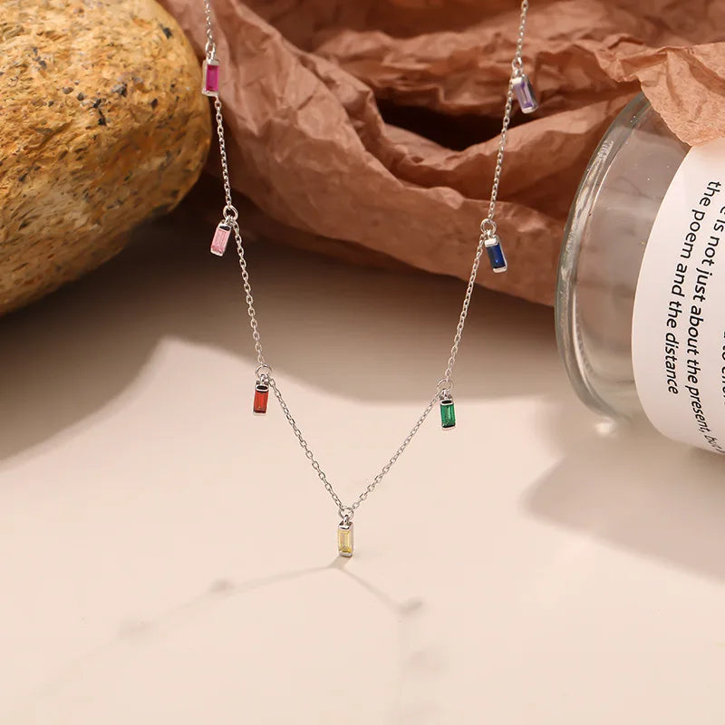 Colorful 925 Silver Necklace Colored Zircon Pendant Choker