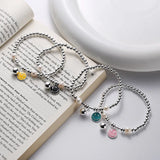 Colorful 925 Silver Smiley Face Bracelet DIY Bead Elastic Rope Ear