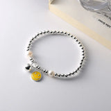 Colorful 925 Silver Smiley Face Bracelet DIY Bead Elastic Rope Ear