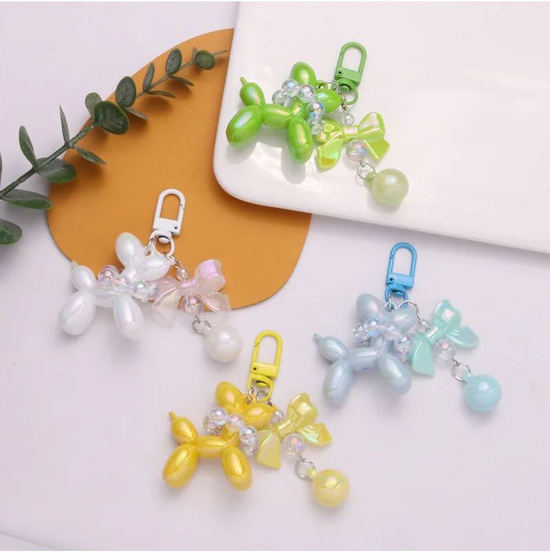 Acrylic Balloon Dog Keychain Pearl Bowknot Puppy Key Chains Women
