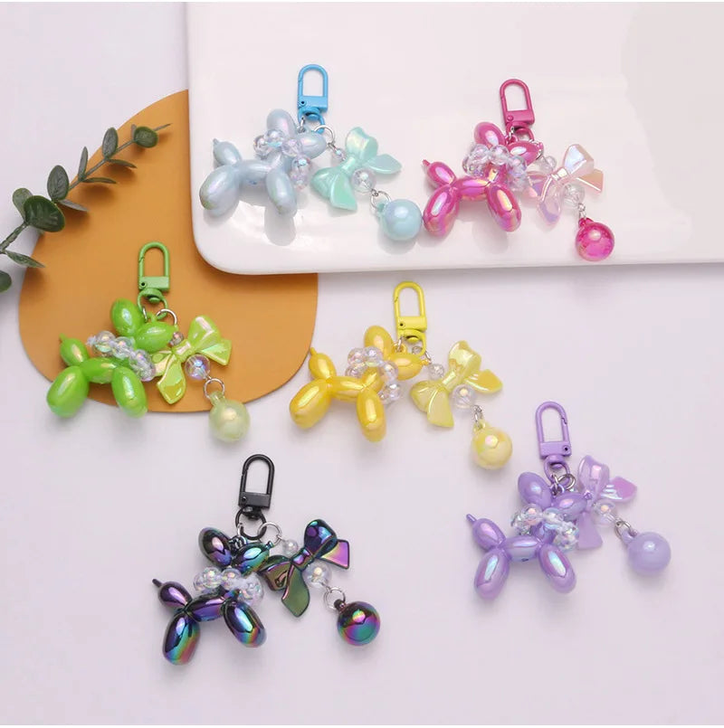 Acrylic Balloon Dog Keychain Pearl Bowknot Puppy Key Chains Women