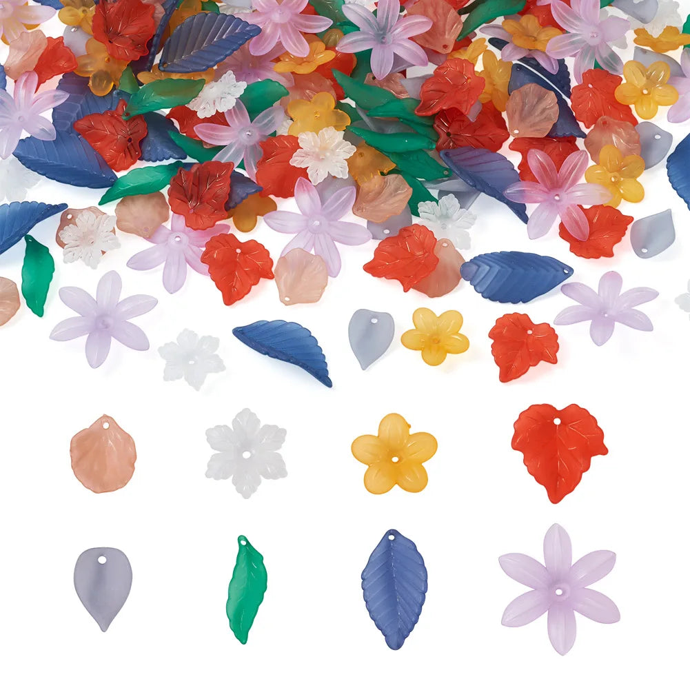 Colorful Acrylic Beads Flower Leaf Frosted Transparent Mixed for Jewelry Making