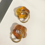 Acrylic Flower Resin Drop Earrings Stainless Steel Hollow Circle