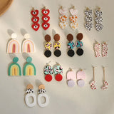 Colorful Acrylic Heart Eye Leopard Earrings Geometric Gradient Clay Jewelry