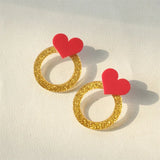 Colorful Acrylic Heart Eye Leopard Earrings Geometric Gradient Clay Jewelry