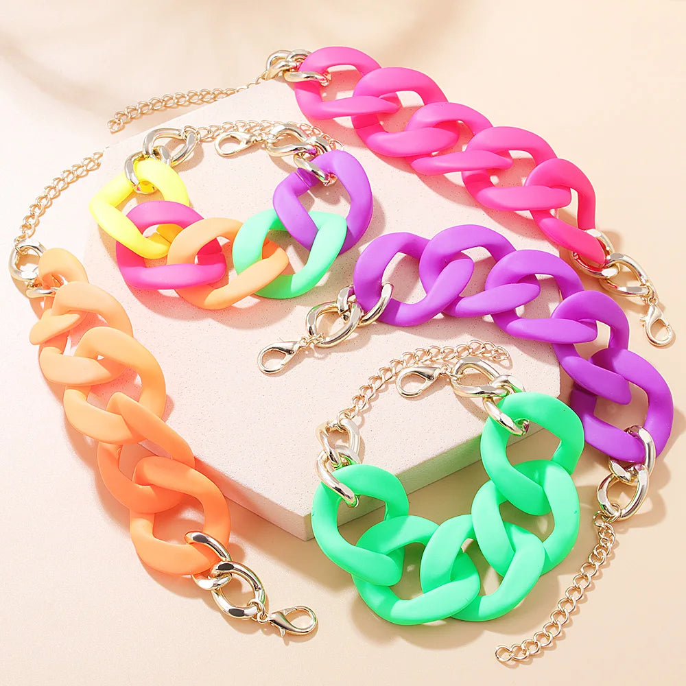 Colorful Acrylic Thick Chain Bracelets Bohemian Resin Chain Bracelets