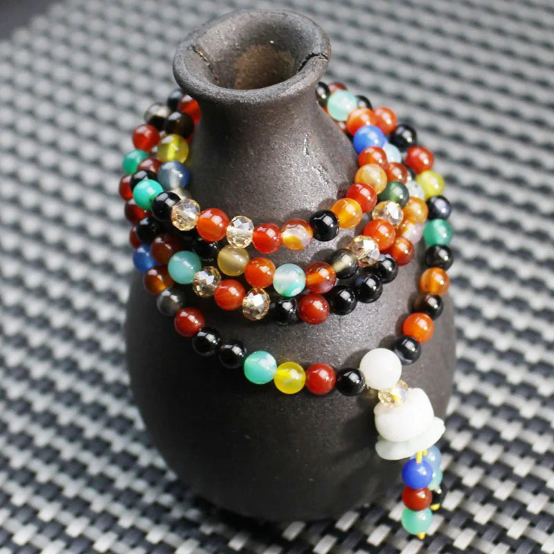 Colorful Agate Bracelet Red 108 Beads Men Women Jewelry