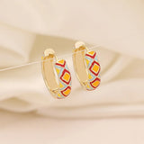 Colorful Argyle Hoop Earrings For Women Retro Jewelry