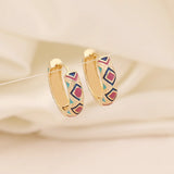 Colorful Argyle Hoop Earrings For Women Retro Jewelry