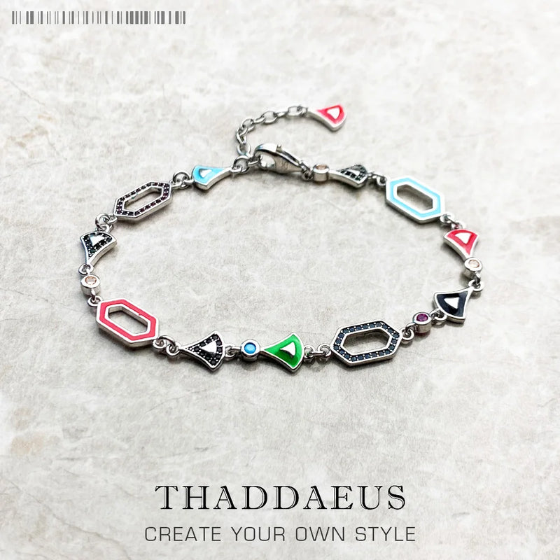 Colorful Link Chain Bracelet 925 Sterling Silver Jewelry