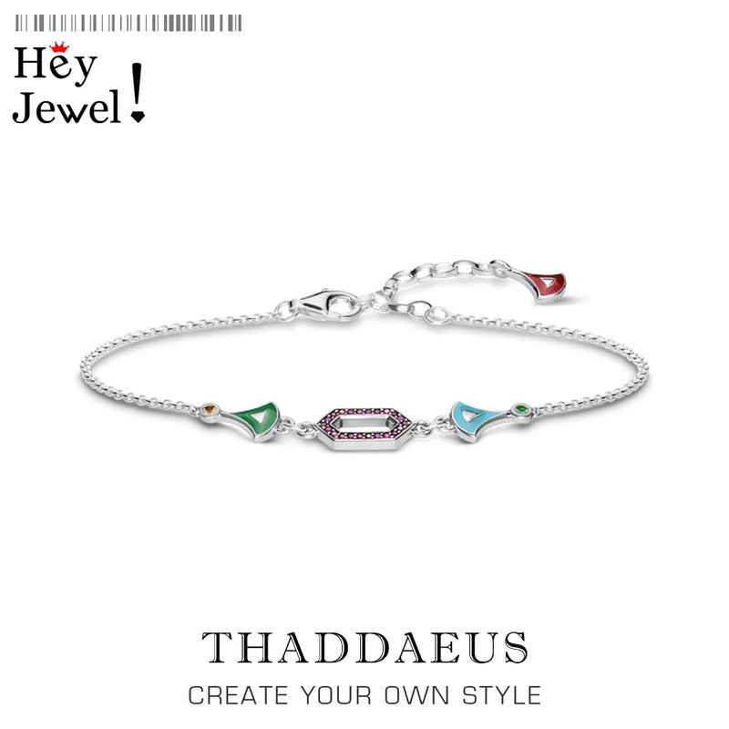 Colorful Ornament Link Chain Bracelet For Women - Geometric Jewelry Gift