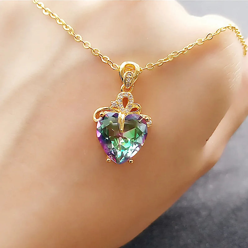 Austrian Crystal Heart Pendant Necklace 18k Filled Choker Romantic Jewelry