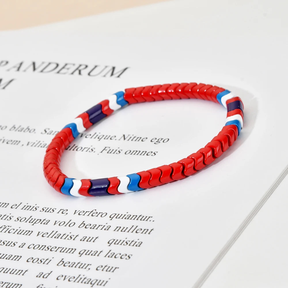 Colorful Bangle Wavy Metal Spacer Beads Bracelet For Women