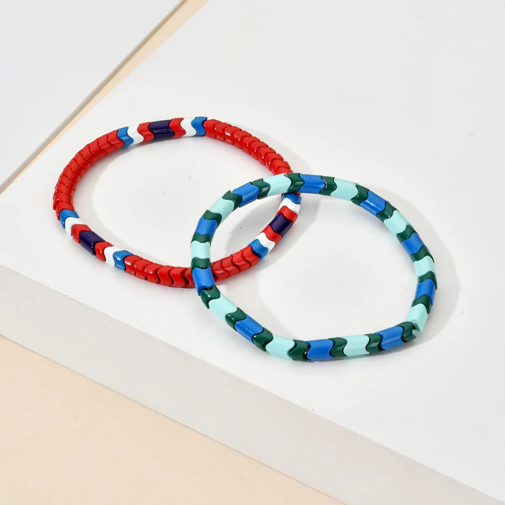 Colorful Bangle Wavy Metal Spacer Beads Bracelet For Women