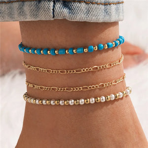 Colorful Bead Anklet Multi-Layer Chain Summer Beach Jewelry Women Men Boho
