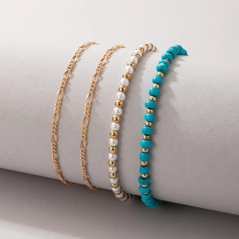Colorful Bead Anklet Multi-Layer Chain Summer Beach Jewelry Women Men Boho