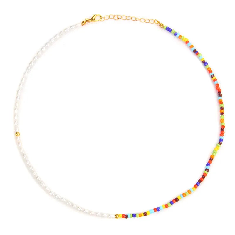 Colorful Beaded Necklace Natural Baroque Pearl Chokers