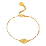 Colorful Beaded Religion Charm Bracelet For Women Stainless Steel Choker Chain