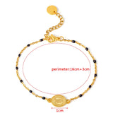Colorful Beaded Religion Charm Bracelet For Women Stainless Steel Choker Chain