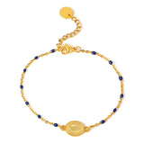 Colorful Beaded Religion Charm Bracelet For Women Stainless Steel Choker Chain
