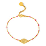 Colorful Beaded Religion Charm Bracelet For Women Stainless Steel Choker Chain