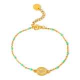 Colorful Beaded Religion Charm Bracelet For Women Stainless Steel Choker Chain