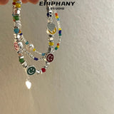 Colorful Beaded Smile Face Bracelet For Women Beads Pearl Stackable Link Charm
