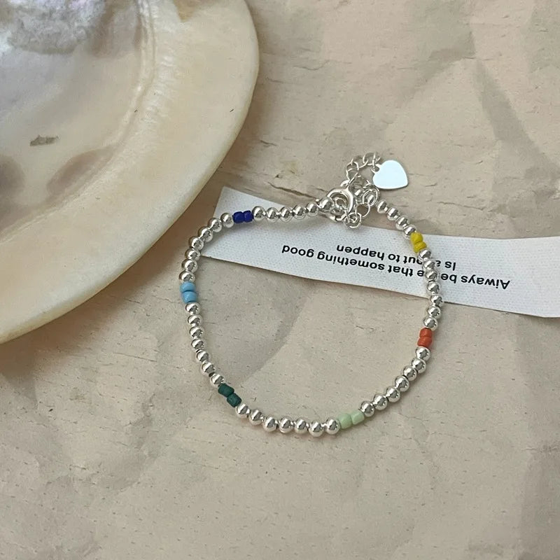 Colorful Beaded Smile Face Bracelet For Women Beads Pearl Stackable Link Charm