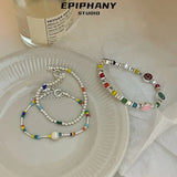 Colorful Beaded Smile Face Bracelet For Women Beads Pearl Stackable Link Charm