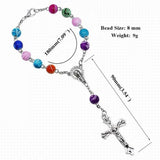 Colorful Beads Hand Chain Rosary Bracelet Crucifix Cross Religious Jewelry