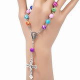 Colorful Beads Hand Chain Rosary Bracelet Crucifix Cross Religious Jewelry