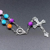 Colorful Beads Hand Chain Rosary Bracelet Crucifix Cross Religious Jewelry