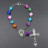 Colorful Beads Hand Chain Rosary Bracelet Crucifix Cross Religious Jewelry