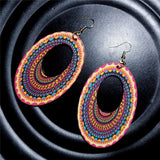 Colorful Round Drop Earring Flower Wood Earrings Women's Jewelry