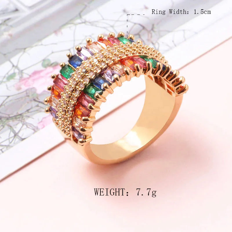 Bohemia Rainbow Stone Rings Ice Out CZ Boho Jewelry Crystal Gift KBR428