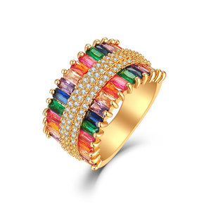 Bohemia Rainbow Stone Rings Ice Out CZ Boho Jewelry Crystal Gift KBR428
