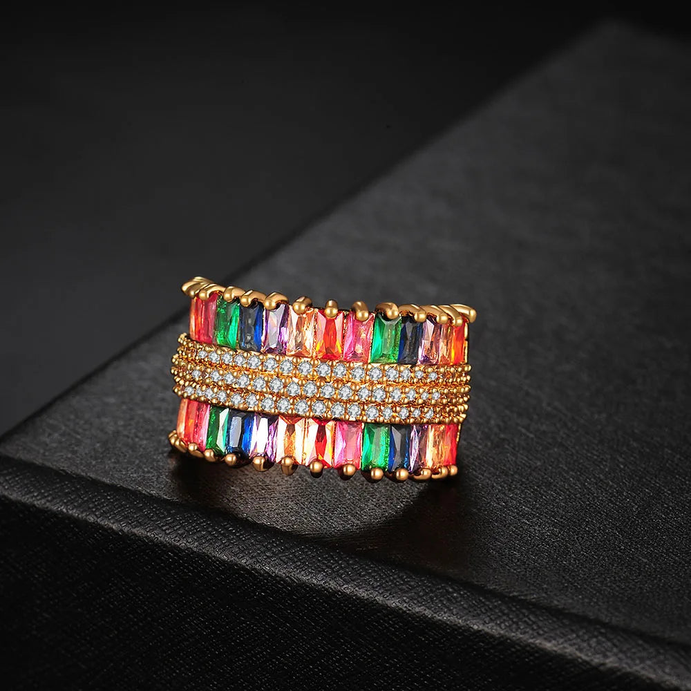 Bohemia Rainbow Stone Rings Ice Out CZ Boho Jewelry Crystal Gift KBR428