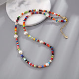 Boho Half Pearl Necklace for Women Beaded Collar Chain Jewelry