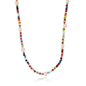 Boho Half Pearl Necklace for Women Beaded Collar Chain Jewelry