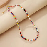 Boho Half Pearl Necklace for Women Beaded Collar Chain Jewelry