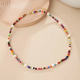 Boho Half Pearl Necklace for Women Beaded Collar Chain Jewelry