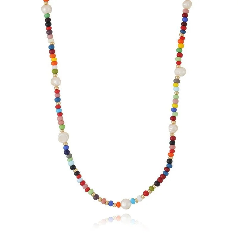 Boho Half Pearl Necklace for Women Beaded Collar Chain Jewelry