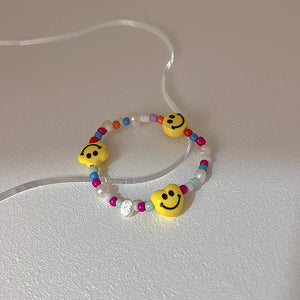 Colorful Bracelets Crystal Bead Pearl Acrylic Smiley Face Vintage Kpop Bracelet
