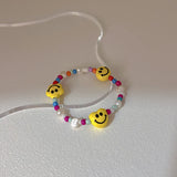 Colorful Bracelets Crystal Bead Pearl Acrylic Smiley Face Vintage Kpop Bracelet