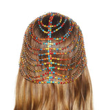 Colorful Bridal Headpiece Rhinestone Headband Crystal Chain Flapper Cap
