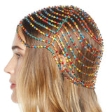 Colorful Bridal Headpiece Rhinestone Headband Crystal Chain Flapper Cap