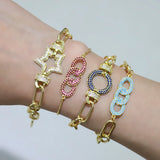 Colorful CZ Crystal Star Bracelet Screw Cuban Link Charm Bracelet