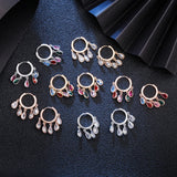Colorful CZ Drop Earrings Zircon Pendant Bling Hoop Earrings